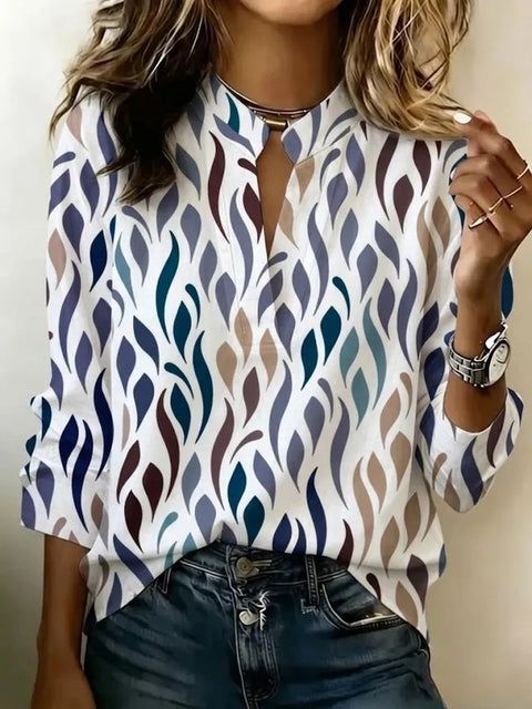 3D digital printing pullover V-neck long-sleeved women's top m303016