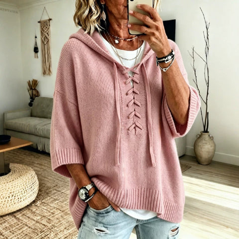 Strap-on hooded 7-point sleeve knitted sweater lazy loose pullover sweater m303004