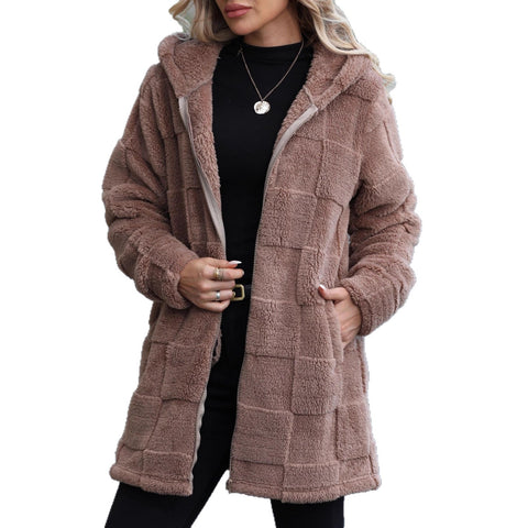 Autumn and winter new loose hooded long cardigan plush jacket m302062