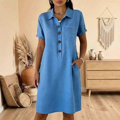 Summer new comfortable casual pocket cotton women's dress m302972
