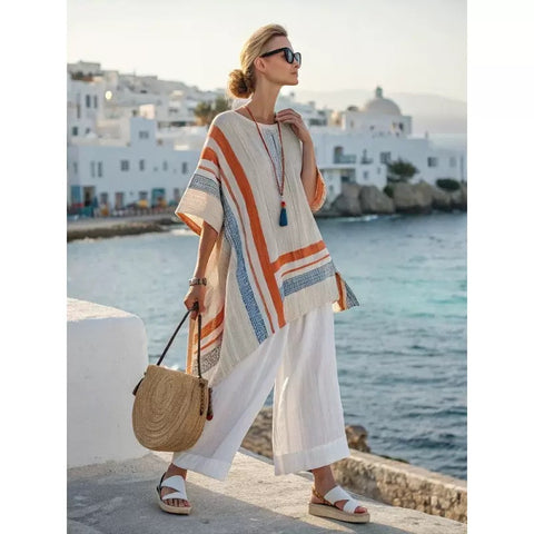 Ramie Bamboo Fiber Top Women's Summer Loose Casual Versatile V-Neck Feifei Sleeve Shirt m301525