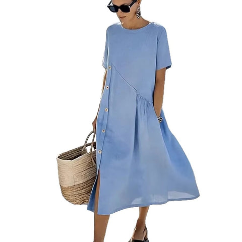 Casual button-down pocket mid-length dress m302438