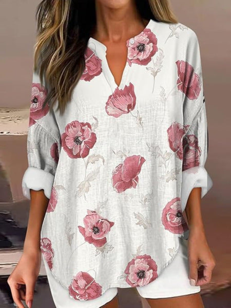 Floral 3D digital printing women's fashion crew neck loose shirt top m301357