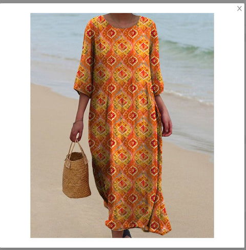 Women's Crew Neck Long Printed Casual Fashion Women's Dress m301059