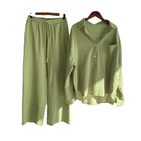 Cotton and linen shirt set high waist loose trousers m301983