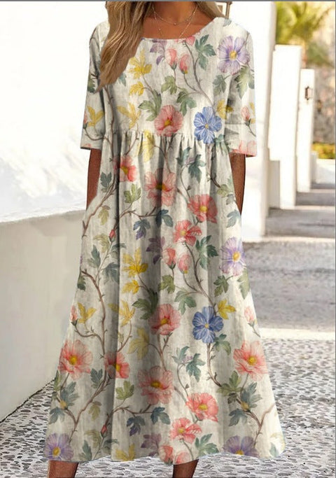 Up and down splicing pocket size printing large wide dress m302623