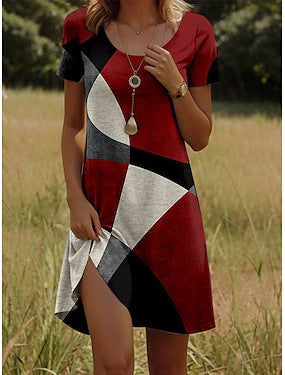 Versatile polka dot flower short-sleeved round neck medium and long skirt m302614