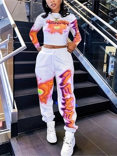 Casual printing long-sleeved trousers leggings set m301798