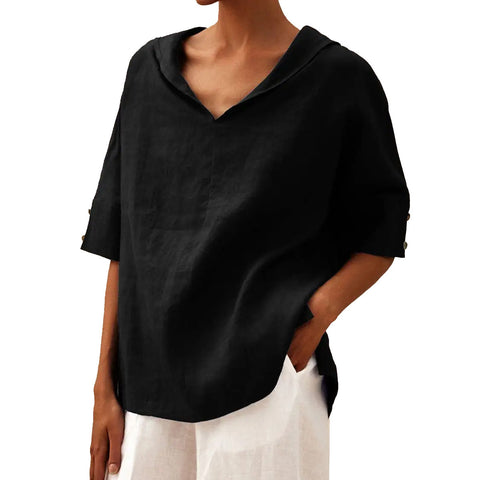 Solid color cotton and linen loose hooded top T-shirt m302700
