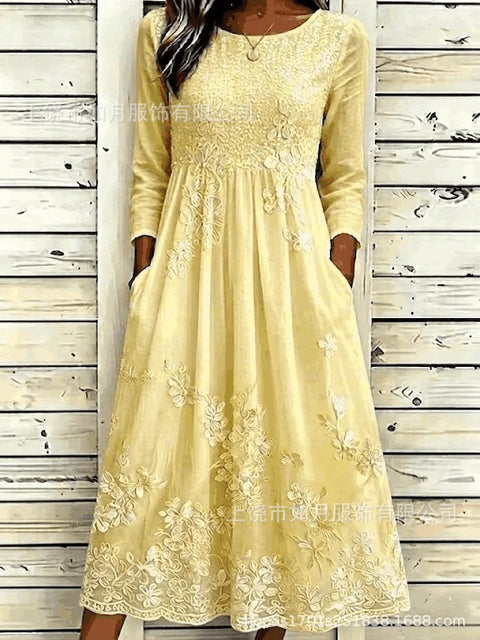New digital short-sleeved printed women's 7-point sleeve casual dress m303012