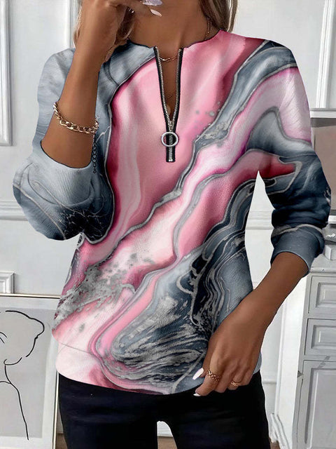 3D printed long-sleeved half-open zipper sweater for women m303052