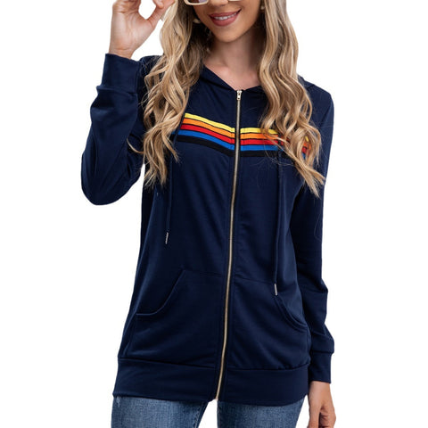 Women's casual rainbow long-sleeved hooded sweater m301777