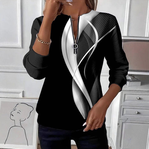 3D printed long-sleeved half-open zipper sweater for women m303052