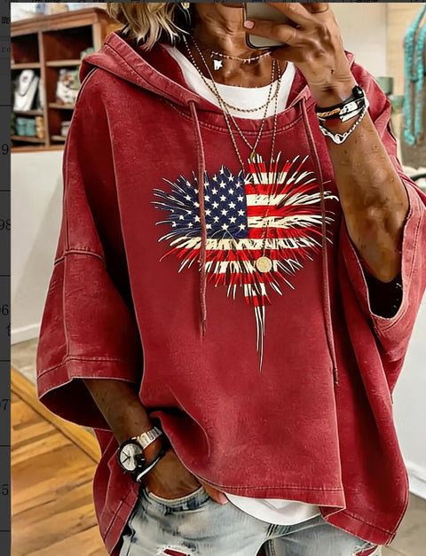 Independence Day 250th Anniversary Printed Loose Hooded T-Shirt m303003