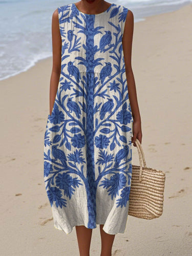 New sleeveless casual printing temperament long dress dress slim fit small fresh casual dress m301521