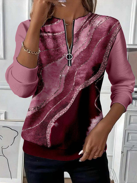 3D printed long-sleeved half-open zipper sweater for women m303052