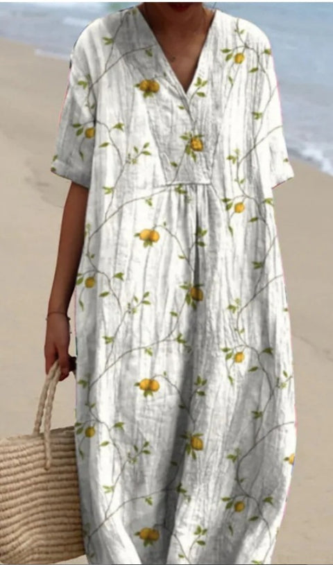 Fashion digital printing large wide V-neck dress m302382