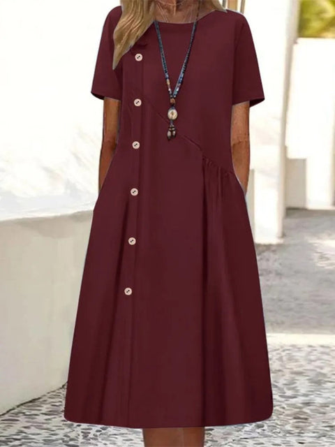 Casual button-down pocket mid-length dress m302202