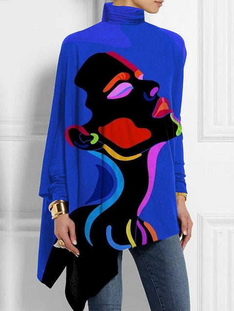 3D printing loose turtleneck urban casual women's T-shirt m302409