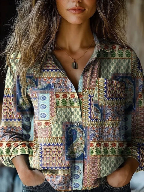 Fashion women's clothing European and American versatile printing casual lapel m301565