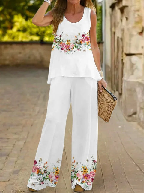 Casual fashion vest trousers set crew neck sleeveless top m301296