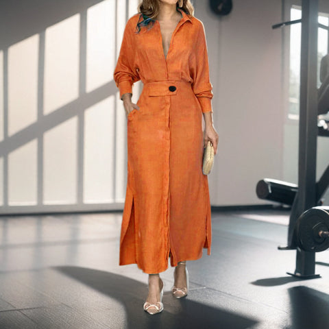 New temperament women's commuting lace-up solid color waist long-sleeved irregular shirt m302051