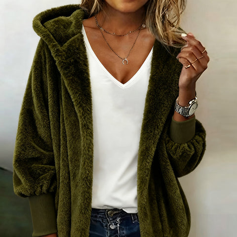 Hooded loose women's plush casual jacket m302192