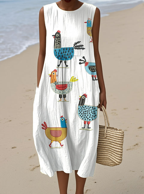 New sleeveless casual printing temperament long dress dress slim fit small fresh m302083