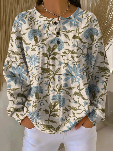 3D digital printing loose casual waffle stand-up collar long sleeve m303065