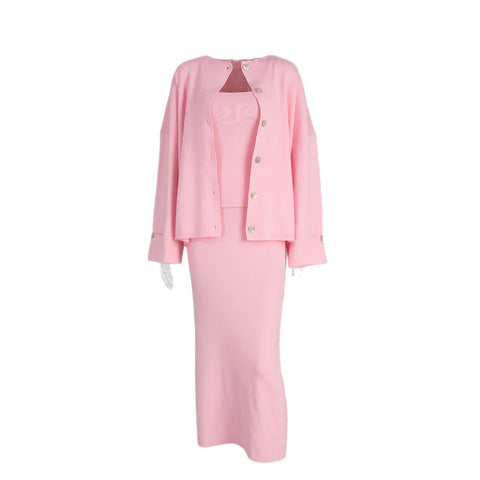 Knitted long-sleeved cardigan + suspender vest + skirt set women's autumn and winter sweater set m301780