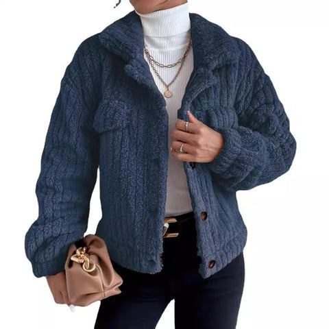 Lapel fleece comfortable casual women's clothing thickened plush jacket m300354