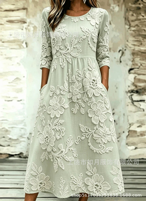 New digital short-sleeved printed women's 7-point sleeve casual dress m303012