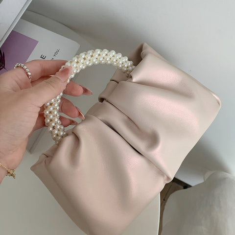 Fashionable and versatile pleated crossbody cloud bag with pearl light mini phone small bag m3331109