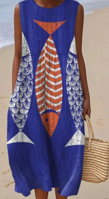 Sleeveless printed temperament long dress dress m301527