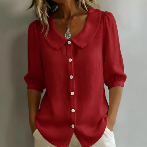 Linen new spinning shirt short sleeve loose v-neck women's summer m302366