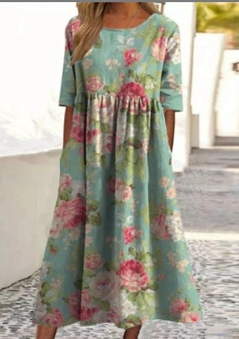 Up and down splicing pocket size printing large wide dress m302623