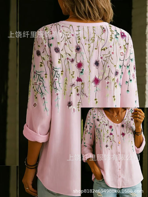 3D digital printing floral pattern women's long-sleeved buckle cardigan top m302703