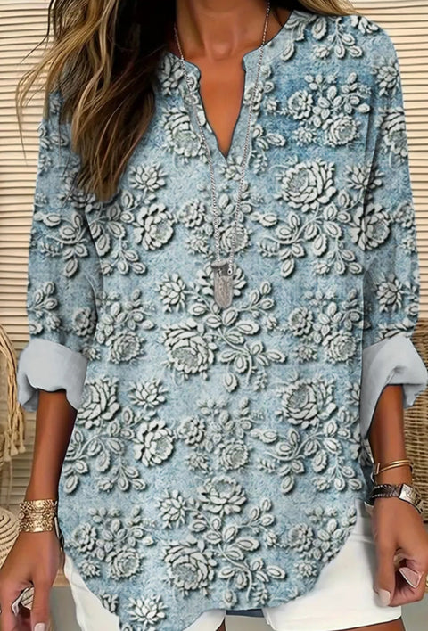 Floral 3D digital printing women's fashion crew neck loose shirt top m301357