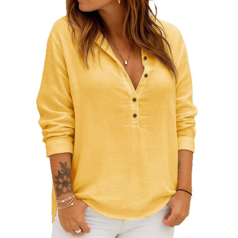 Casual loose fashion long-sleeved cotton and linen solid color retro lapel pullover shirt m302184