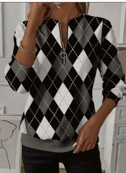 3D printed long-sleeved half-open zipper sweater for women m303052