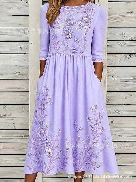 New digital short-sleeved printed women's 7-point sleeve casual dress m303012