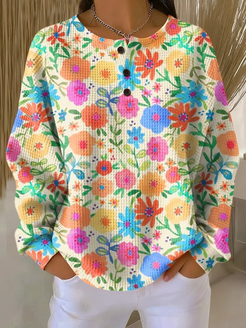 3D digital printing loose casual waffle stand-up collar long sleeve m303065