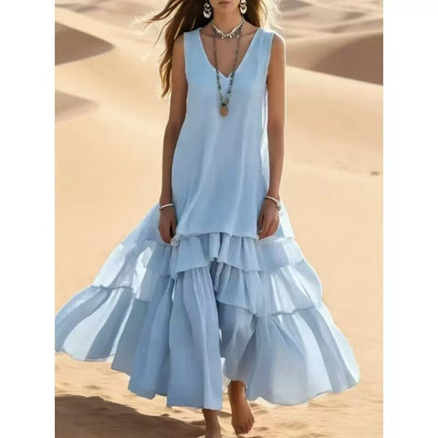 Cotton and linen women's loose big skirt sleeveless dress m302976