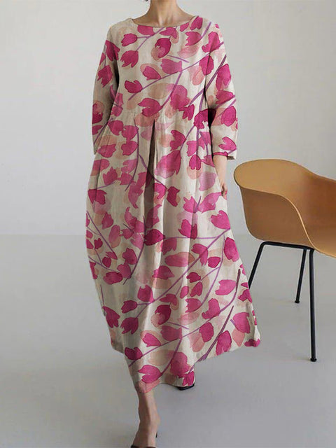 Loose crew neck fashion high-end long-sleeved printed dress m301054