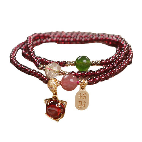 Garnet crystal bracelet, multi-circle ladies chalcedony strawberry crystal fox bracelet m3331245