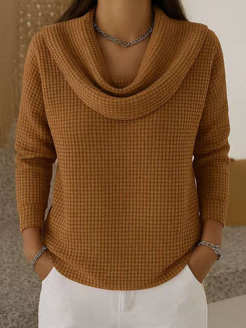 Women's Casual Loose Fashion Solid Color Waffle Long Sleeve Pullover M302338