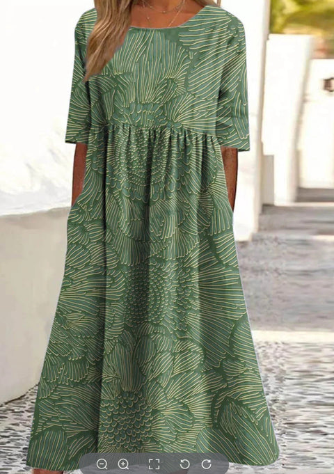 New mid-waist women's casual crew neck 3D printed dress m302528