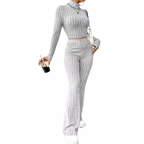 New knitted long-sleeved suit loose high-waisted trousers two-piece set m301781