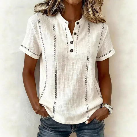 Loose casual explosion printed button-up collar short-sleeved women's shirt m302695