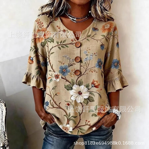 3D digital printing floral pattern women's long-sleeved buckle cardigan top m302703
